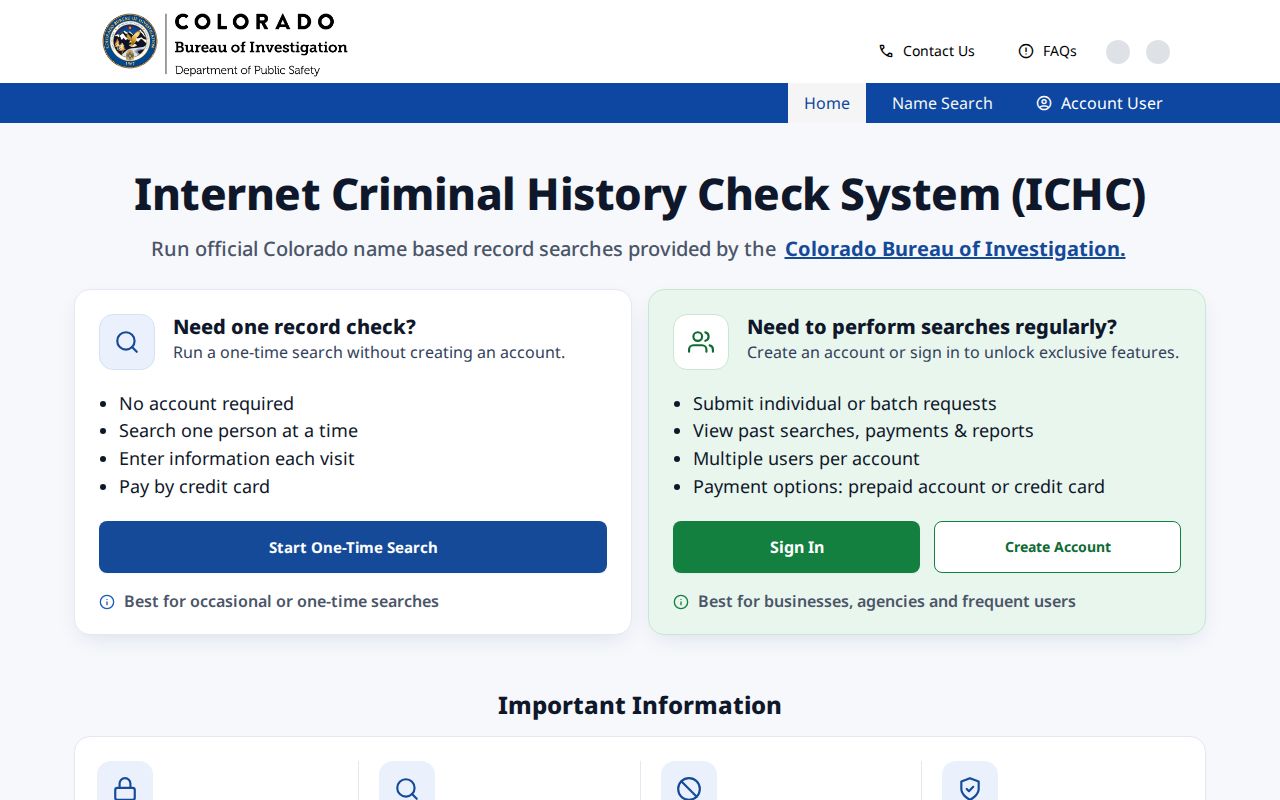 Las Animas County criminal court records CBI internet criminal history check page