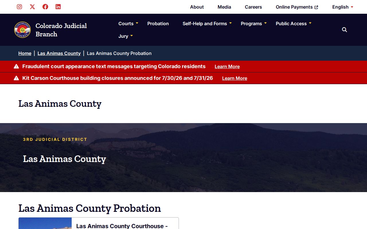 Las Animas County District Court probation page
