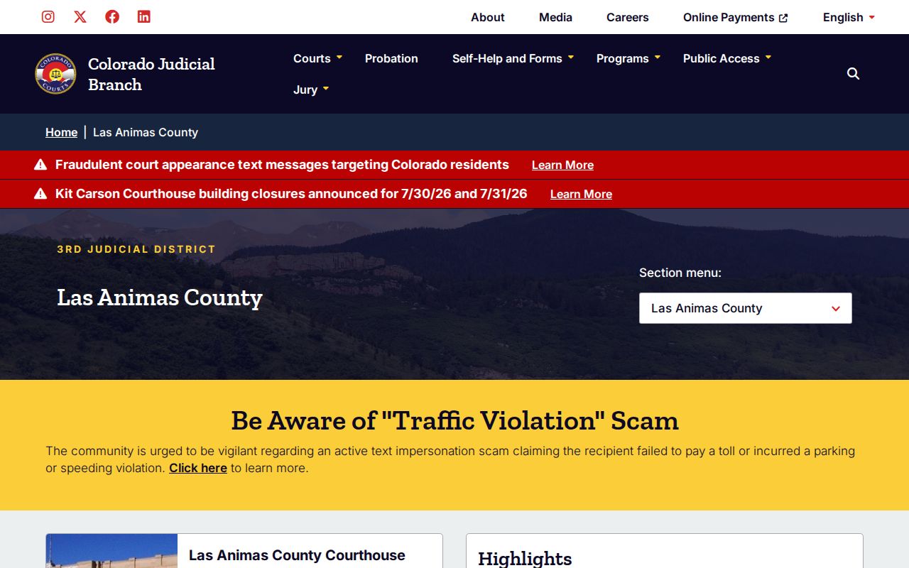 Las Animas County court records official Judicial Branch page