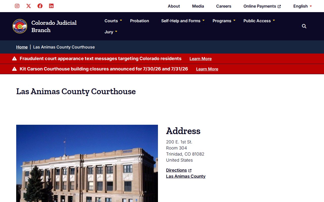 Las Animas County court records courthouse location page