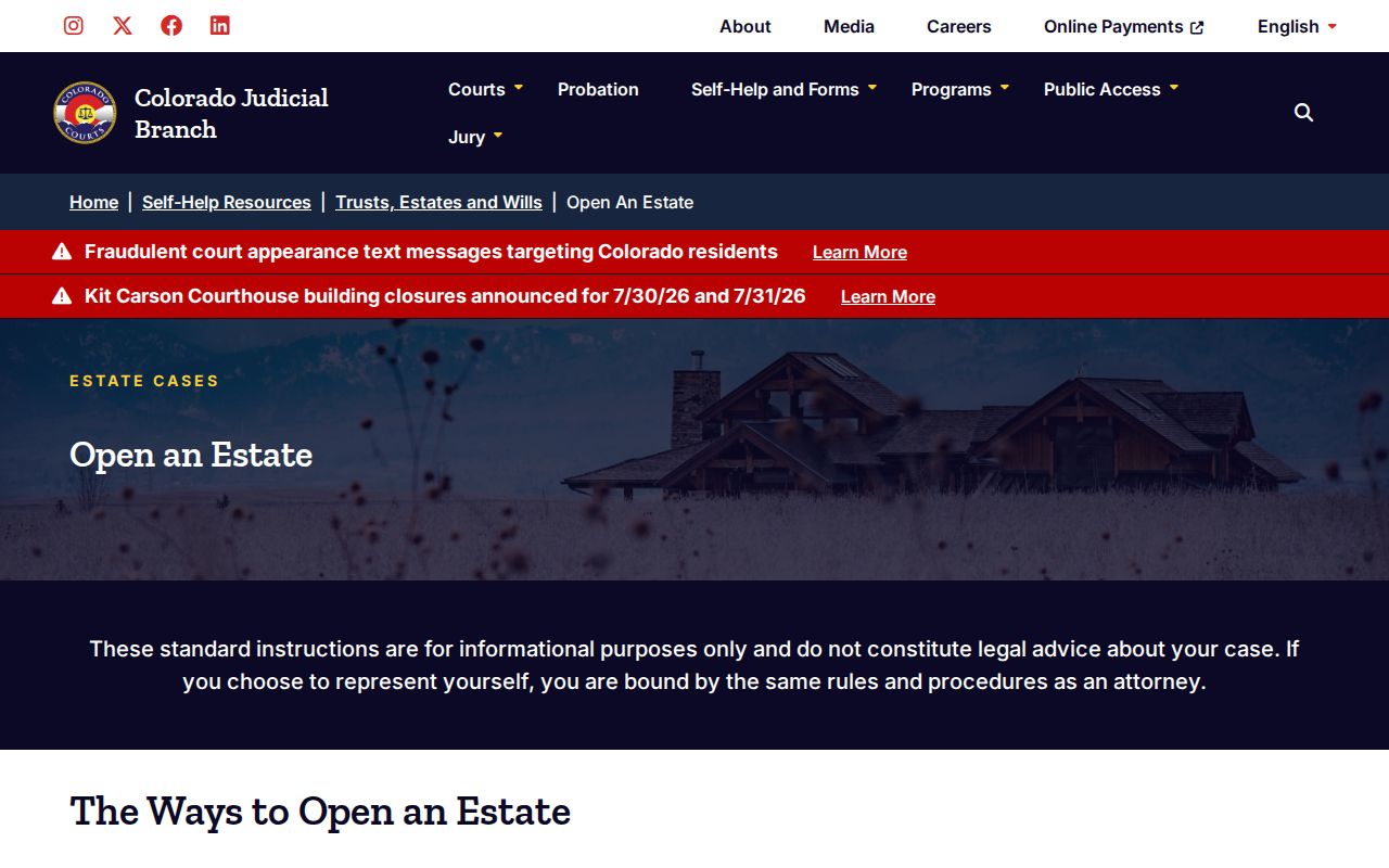 Las Animas County probate records Colorado open estate self-help