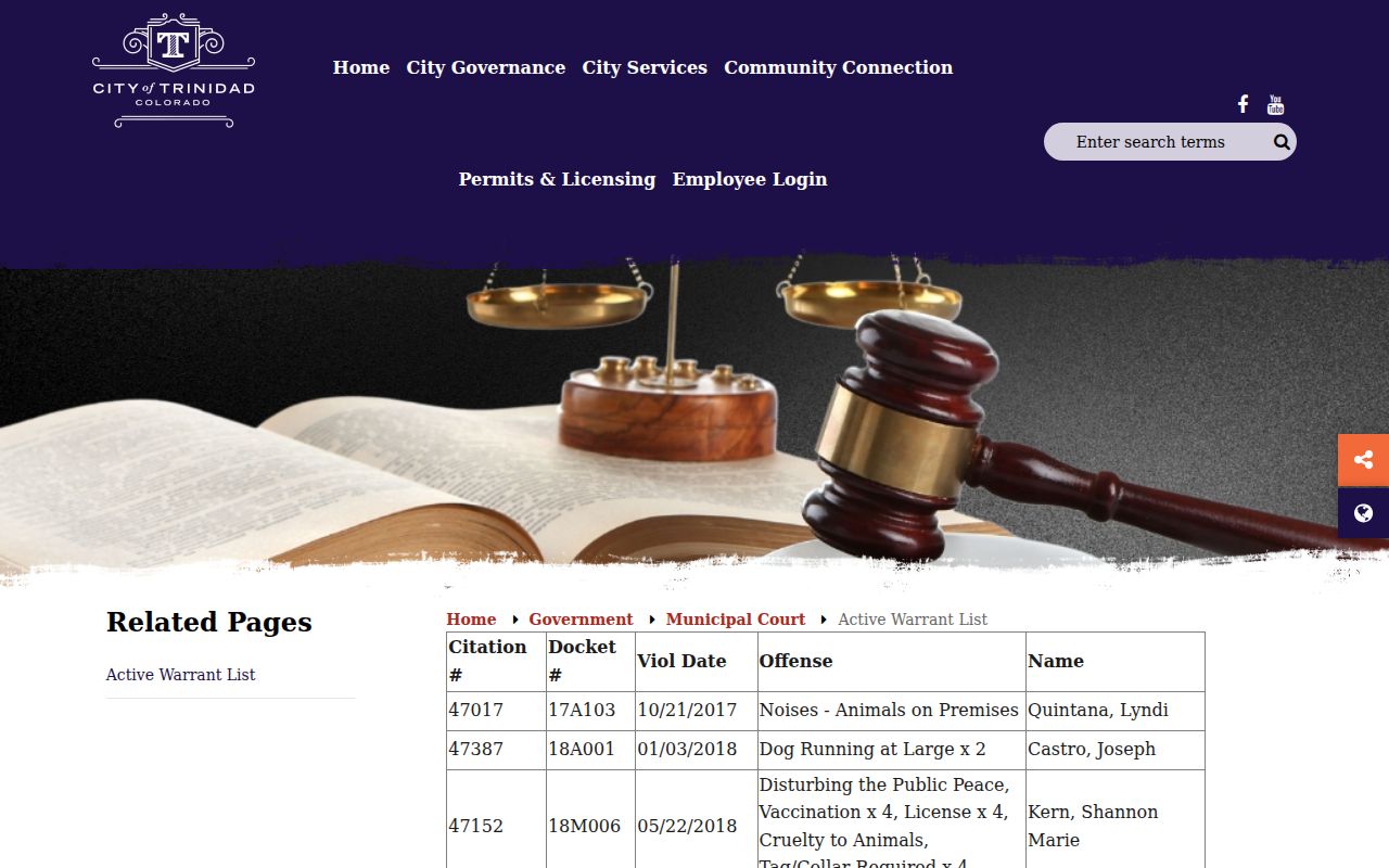 Las Animas County traffic court records Trinidad active warrant list